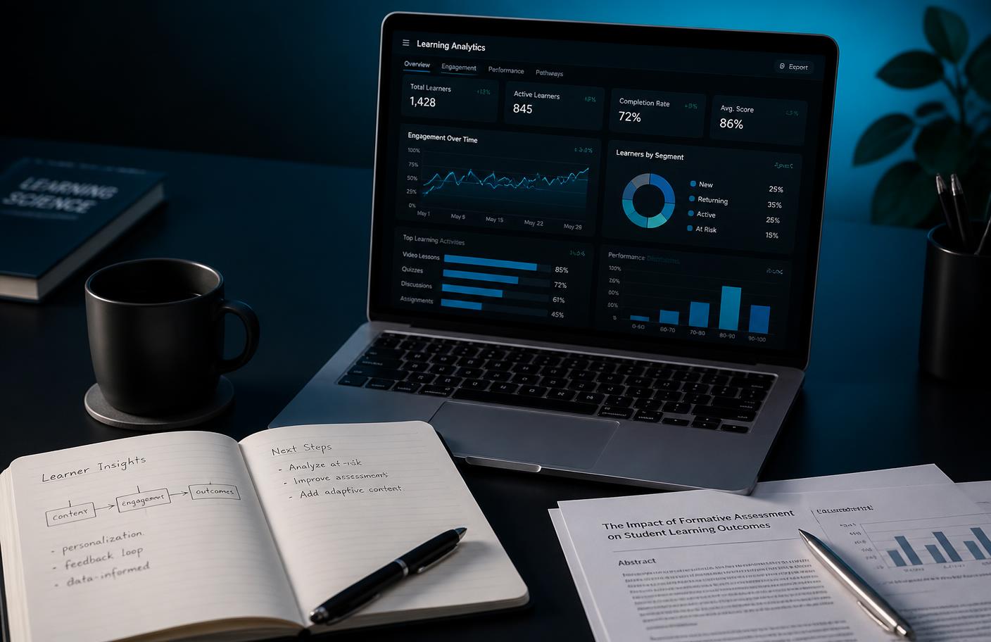 Notebook and laptop showing learning analytics